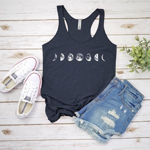 Navy Blue Moon Phases Tank Top Racerback • Made to order